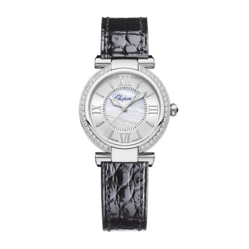  Chopard/蕭邦  蕭邦I(lǐng)MPERIALE系列精鋼自動(dòng)機(jī)械黑色鱷魚皮表帶女士鑲鉆腕表29毫米388563-3007