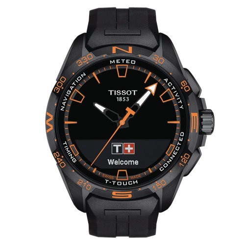 TISSOT/天梭 騰智無界系列 男士黑色表盤石英太陽能觸屏機芯防磁鈦金屬表殼黑色橡膠表帶腕表47毫米T121.420.47.051.04