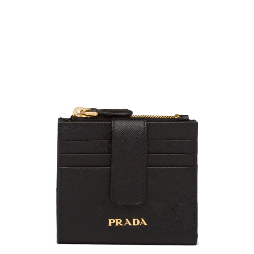 PRADA/普拉達(dá) 22春夏新款 女士小號(hào)黑色皮革金標(biāo)按扣卡包錢包1ML047_QWA_F0002