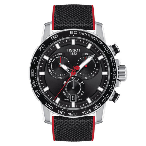 TISSOT/天梭 速敢系列 男士黑色表盤石英機(jī)芯精鋼表殼黑色和紅色織物表帶腕表45.5毫米T125.617.17.051.01