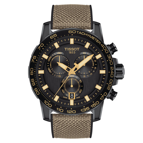 TISSOT/天梭 速敢系列 男士黑色表盤石英機(jī)芯精鋼表殼米色/黑色合成材料表帶腕表45.5毫米T125.617.37.051.01